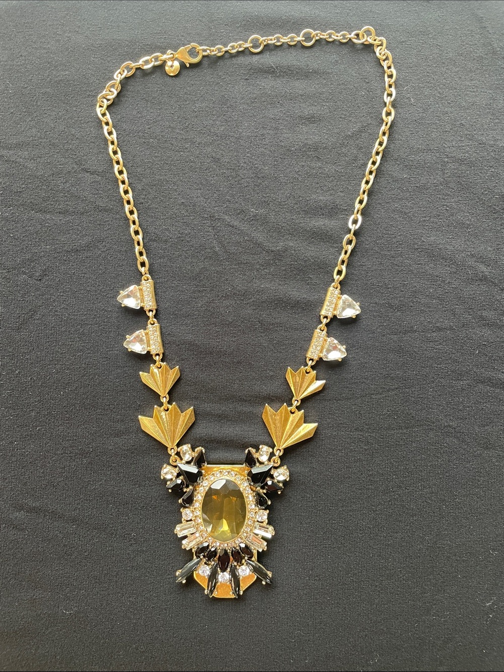 J Crew Gold-Tone Black & Crystal Statement Pendant Necklace - Picture 3 of 5